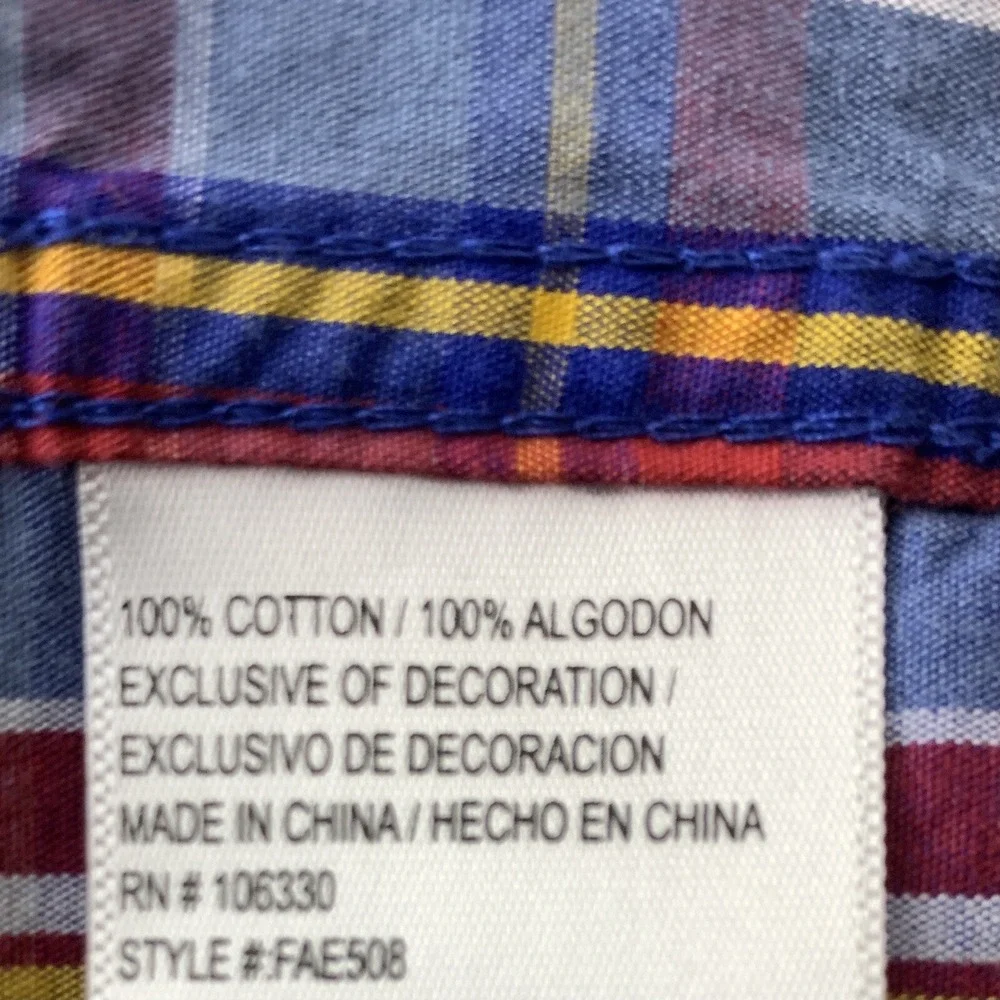 Eddie Bauer Kids XL‎ Shirt Button Down Top Blue Yellow Plaid Long Sleeve Cotton